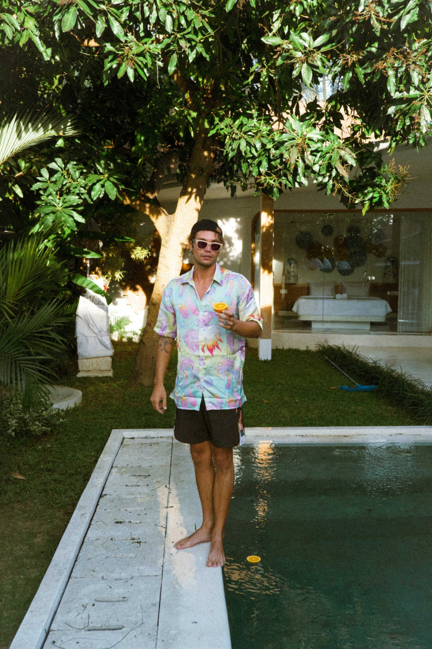Purple-blue mushroom print shirt by Bross Before Hos Boutique, featuring a stylish, casual design with a relaxed fit.