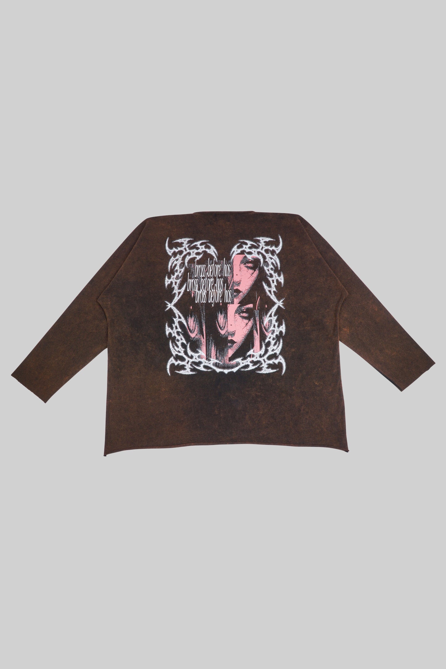 Black longsleeve T-shirt with white "Face" print from Bross Before Hos Boutique, casual and stylish for everyday wear.