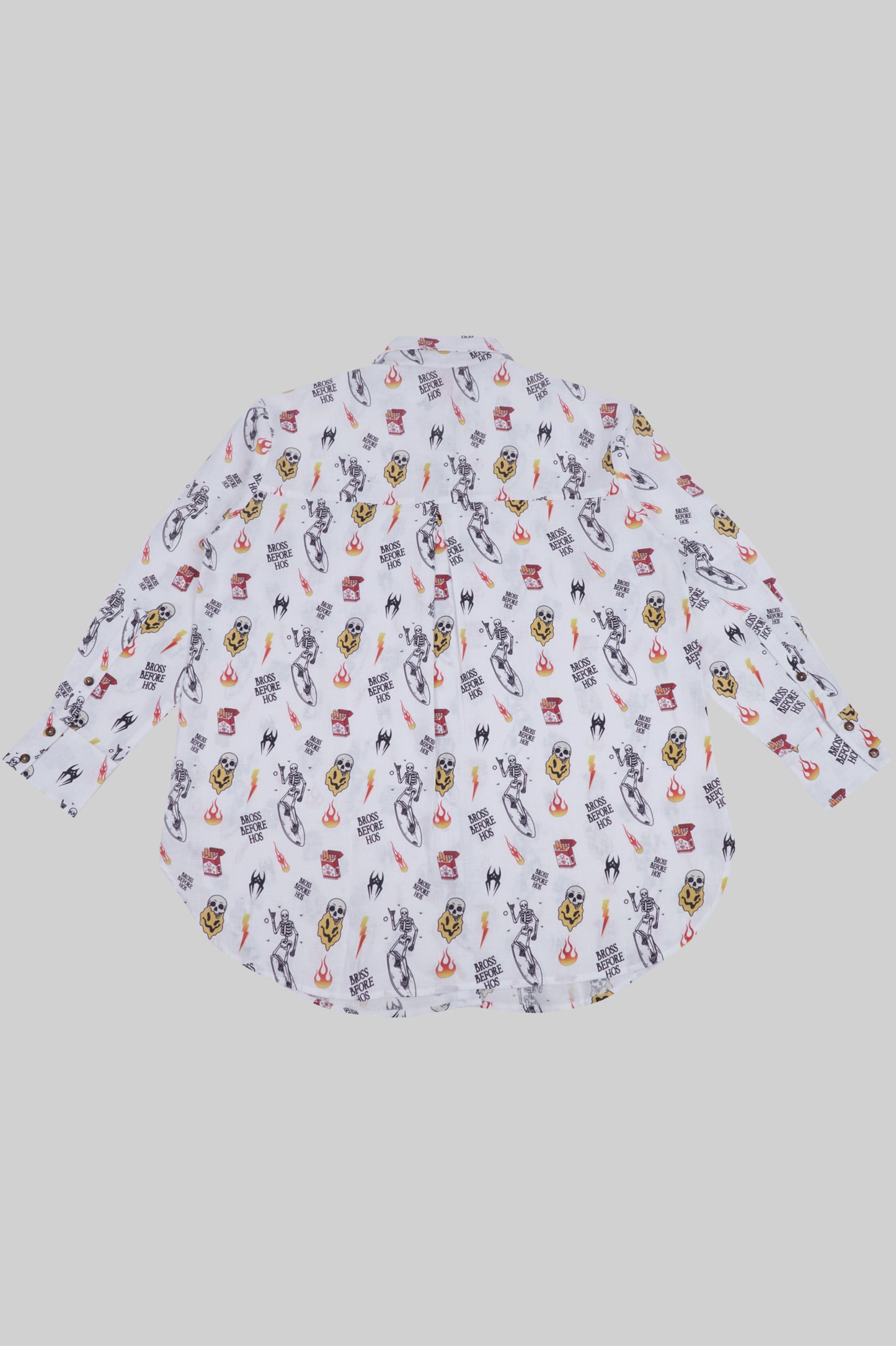 Linen shirt with BBH print from Bross Before Hos Boutique, featuring a relaxed fit and stylish design.