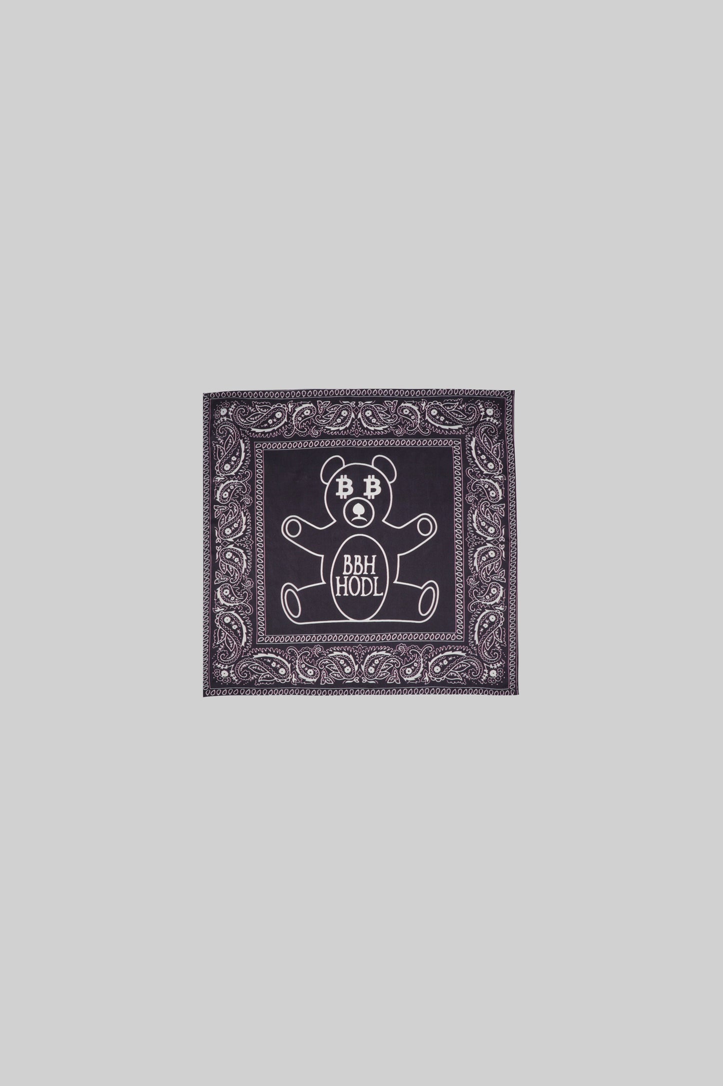 Black silk bandana with floral pattern from Bross Before H Os Boutique, shown flat on a white background.
