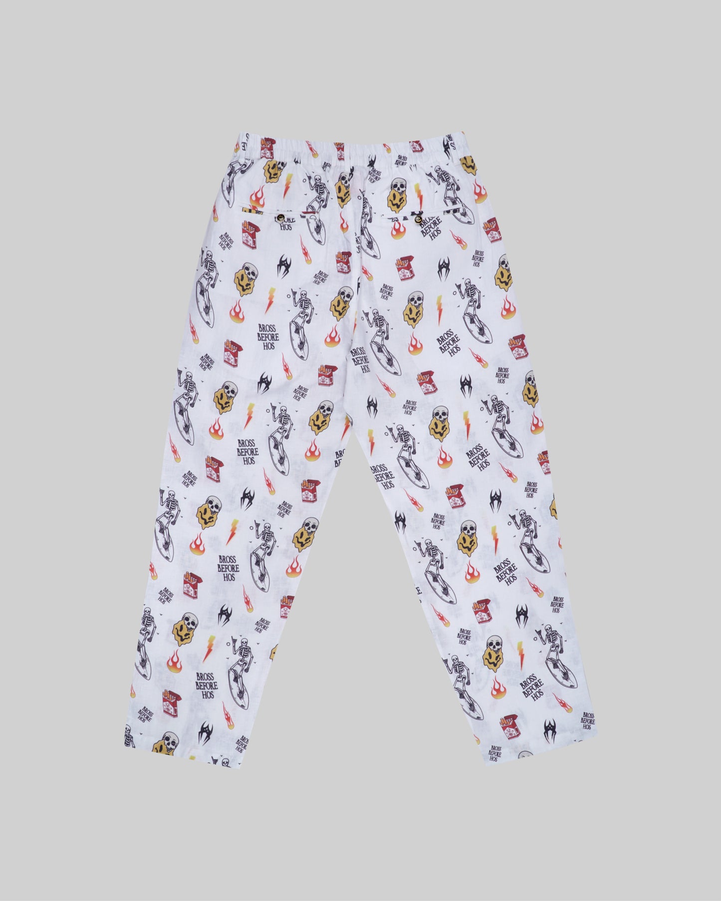Relaxed fit linen printed pants in white from Bross Before H Os Boutique, featuring a lightweight, comfortable design.