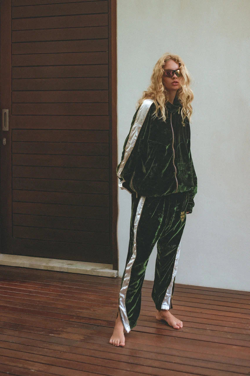 SILK VELVET TRACK JACKET OLIVE