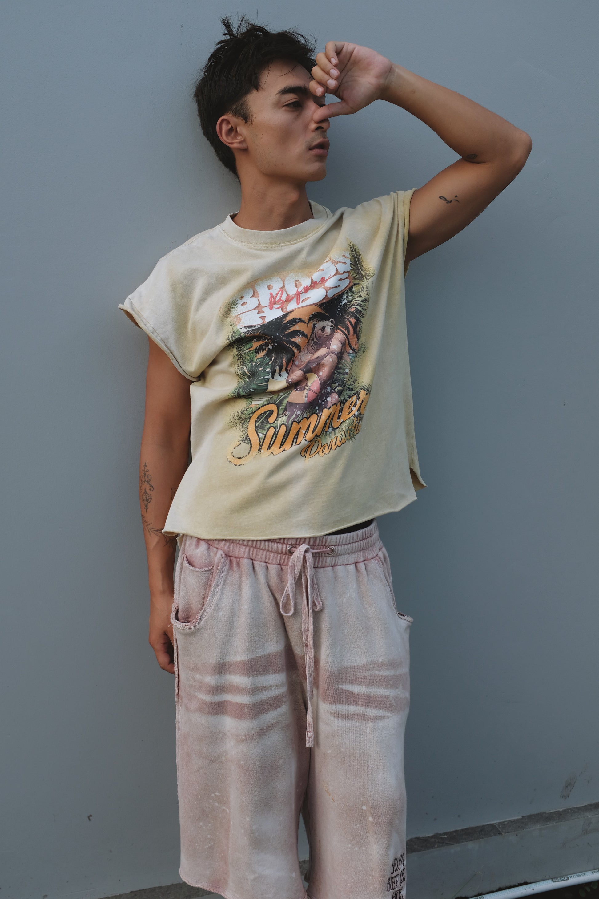 BROSS BEFORE HOS BOUTIQUE muscle top with summer-themed print, sleeveless design, casual style, and vibrant graphics.