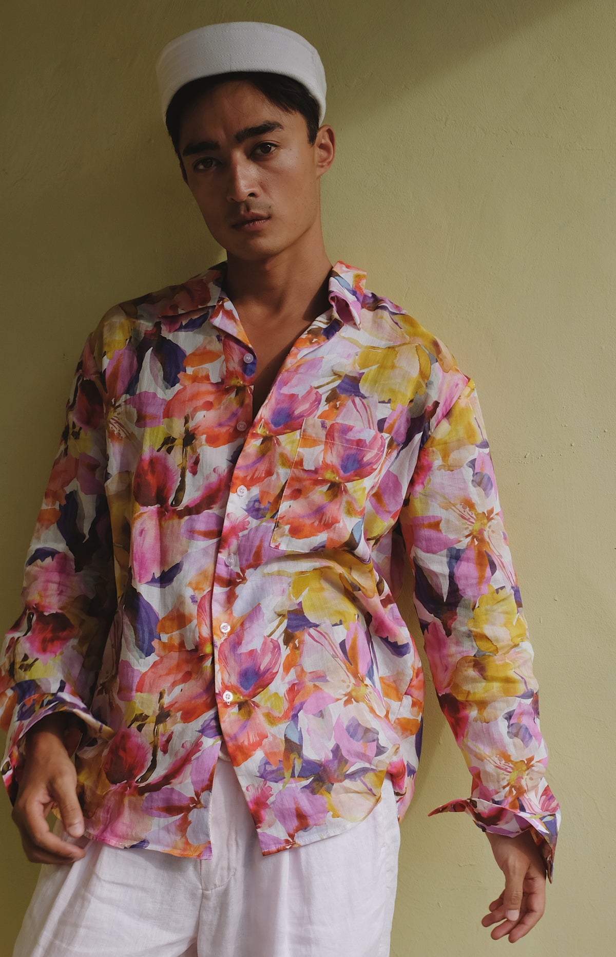 Pink Ramie Blossom Longsleeve Shirt by Bross Before Hos Boutique, featuring a lightweight, floral-inspired design and long sleeves.