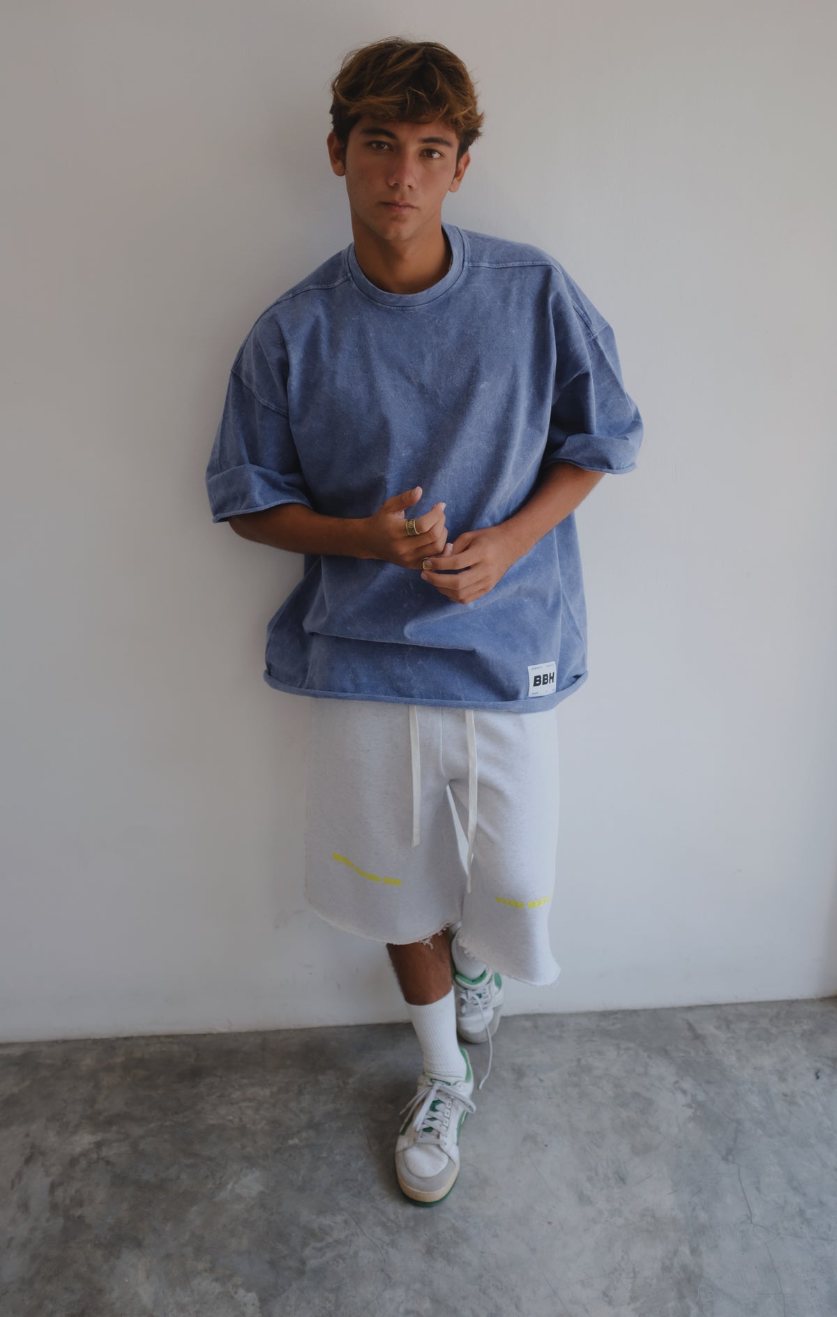 Blue stonewashed Bross Before Hos Boutique T-shirt with casual fit, soft fabric and stylish, worn-in look.
