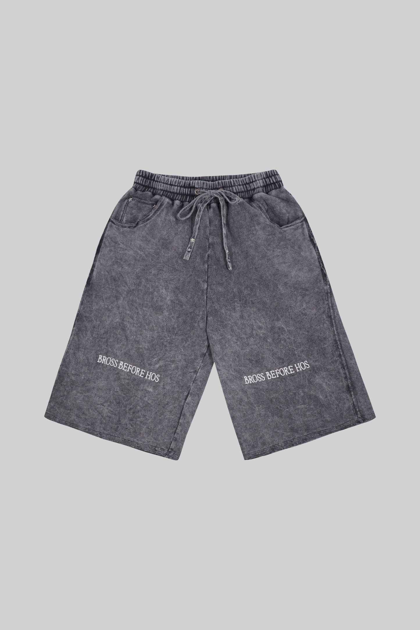 Black French Terry long shorts by Bross Before HOS Boutique, featuring a comfortable casual fit and relaxed design.