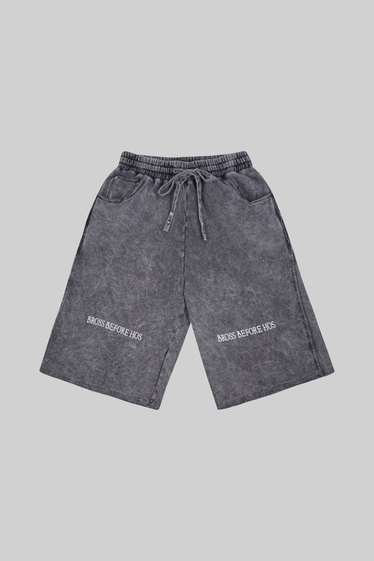 Black French Terry long shorts by Bross Before HOS Boutique, featuring a comfortable casual fit and relaxed design.