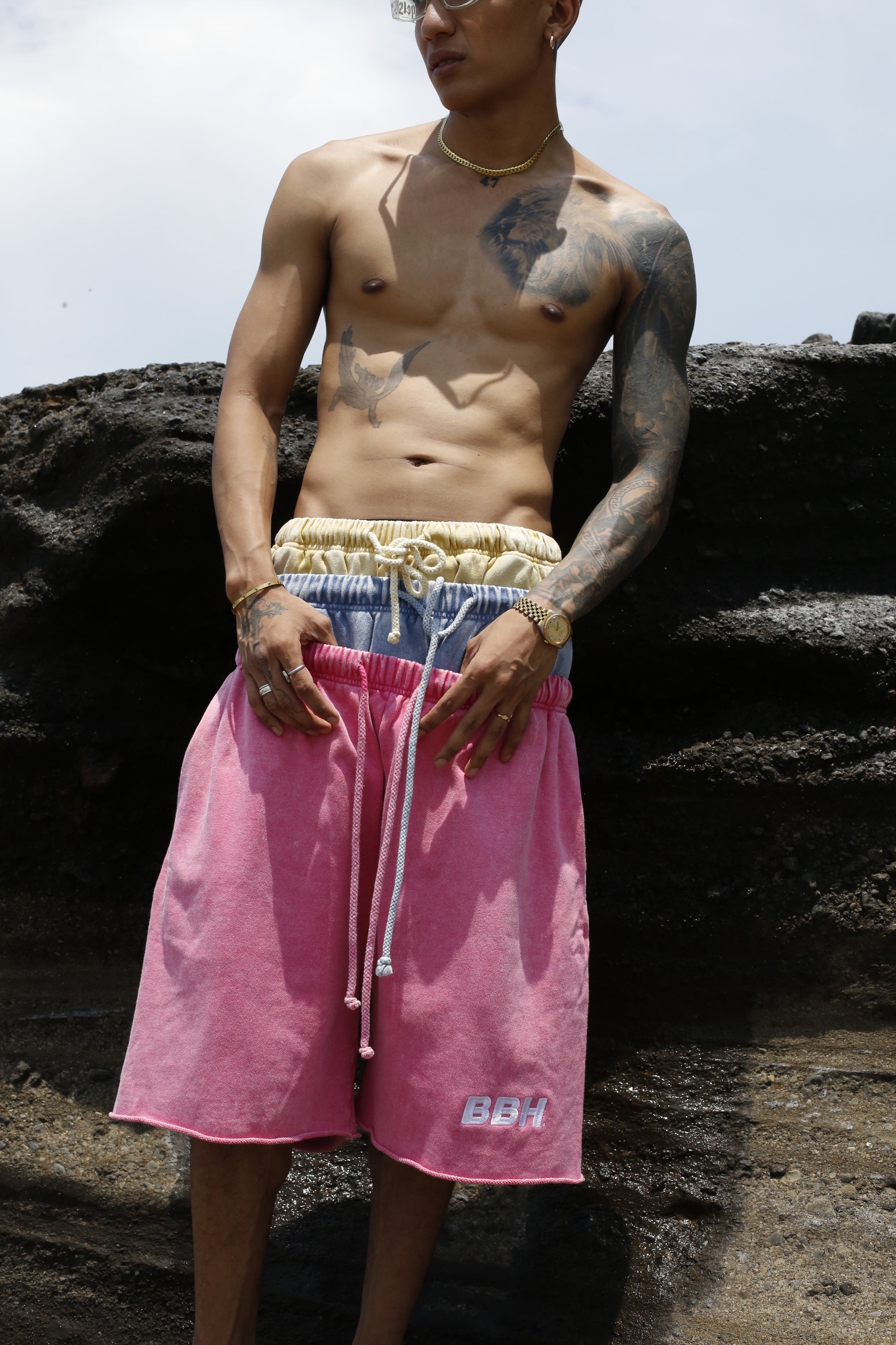 Bright pink French terry shorts from Bross Before HOs Boutique, featuring a casual, comfortable fit and stylish design.