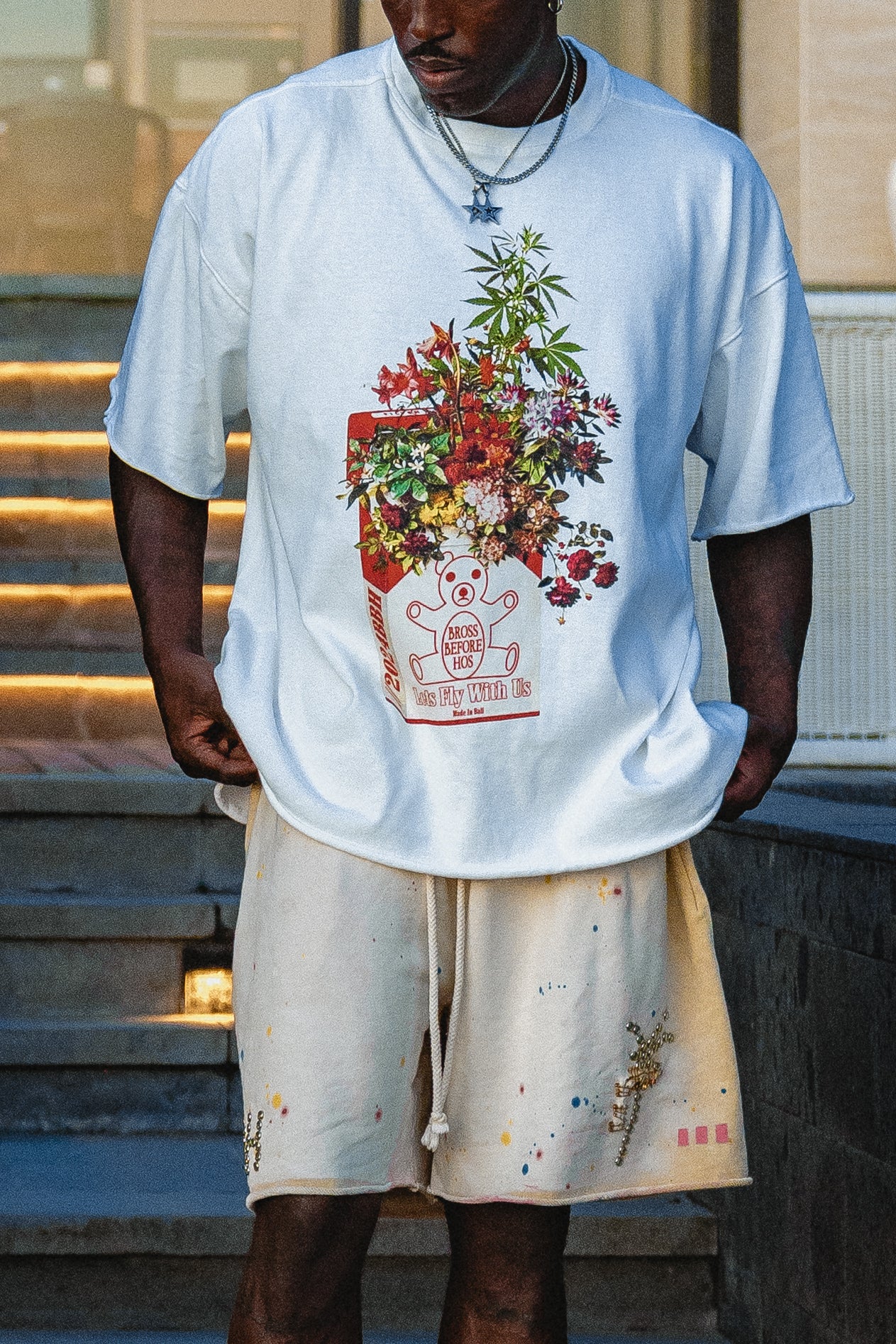 T-SHIRT WITH PRINT WEED - BROSS BEFORE HOS