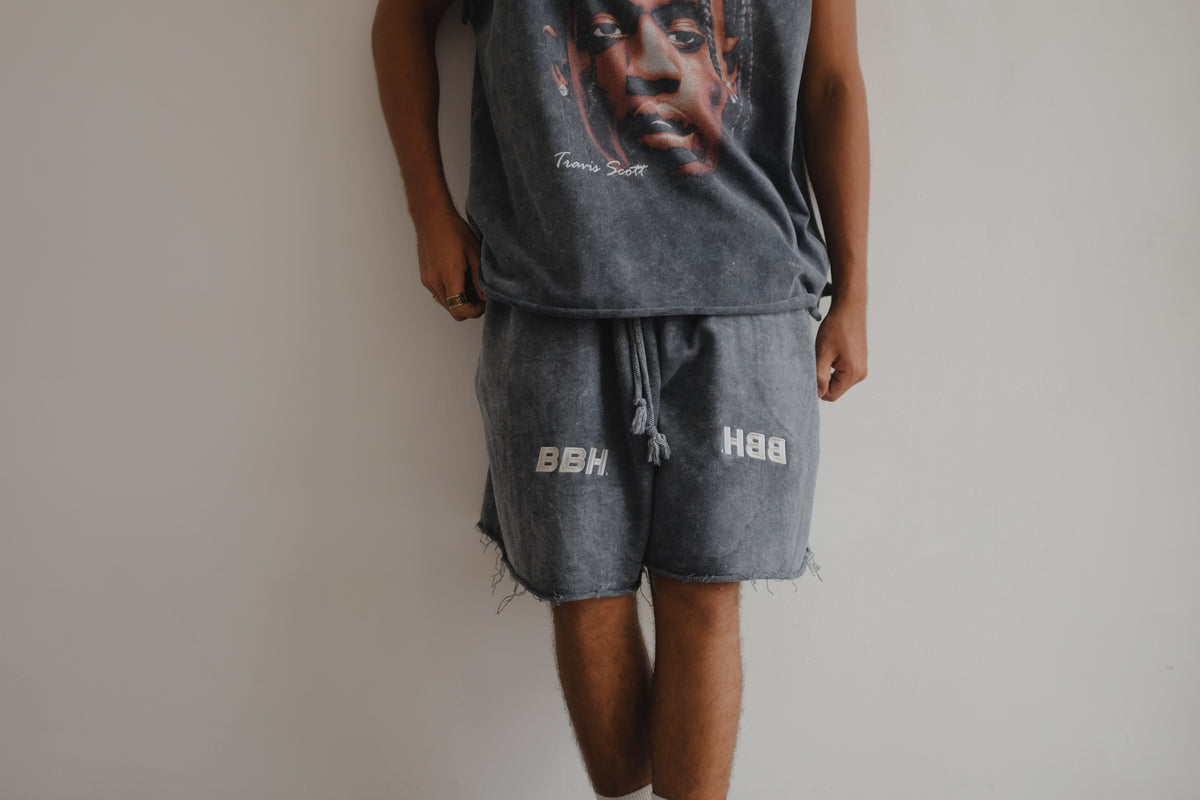 Black French Terry shorts by Bross Before Hos Boutique with a stonewashed finish, casual and comfortable for everyday wear.