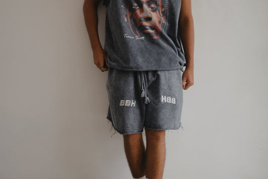 Black French Terry shorts by Bross Before Hos Boutique with a stonewashed finish, casual and comfortable for everyday wear.