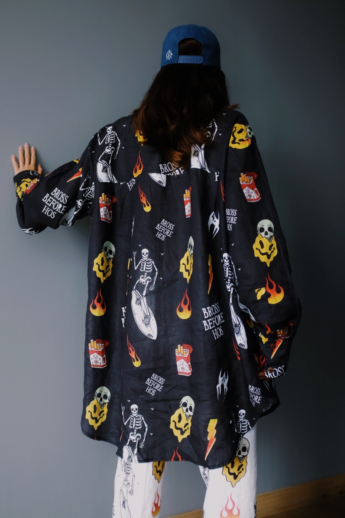 Light linen shirt with BBH print from Bross Before Hos Boutique, featuring a relaxed fit and stylish design.
