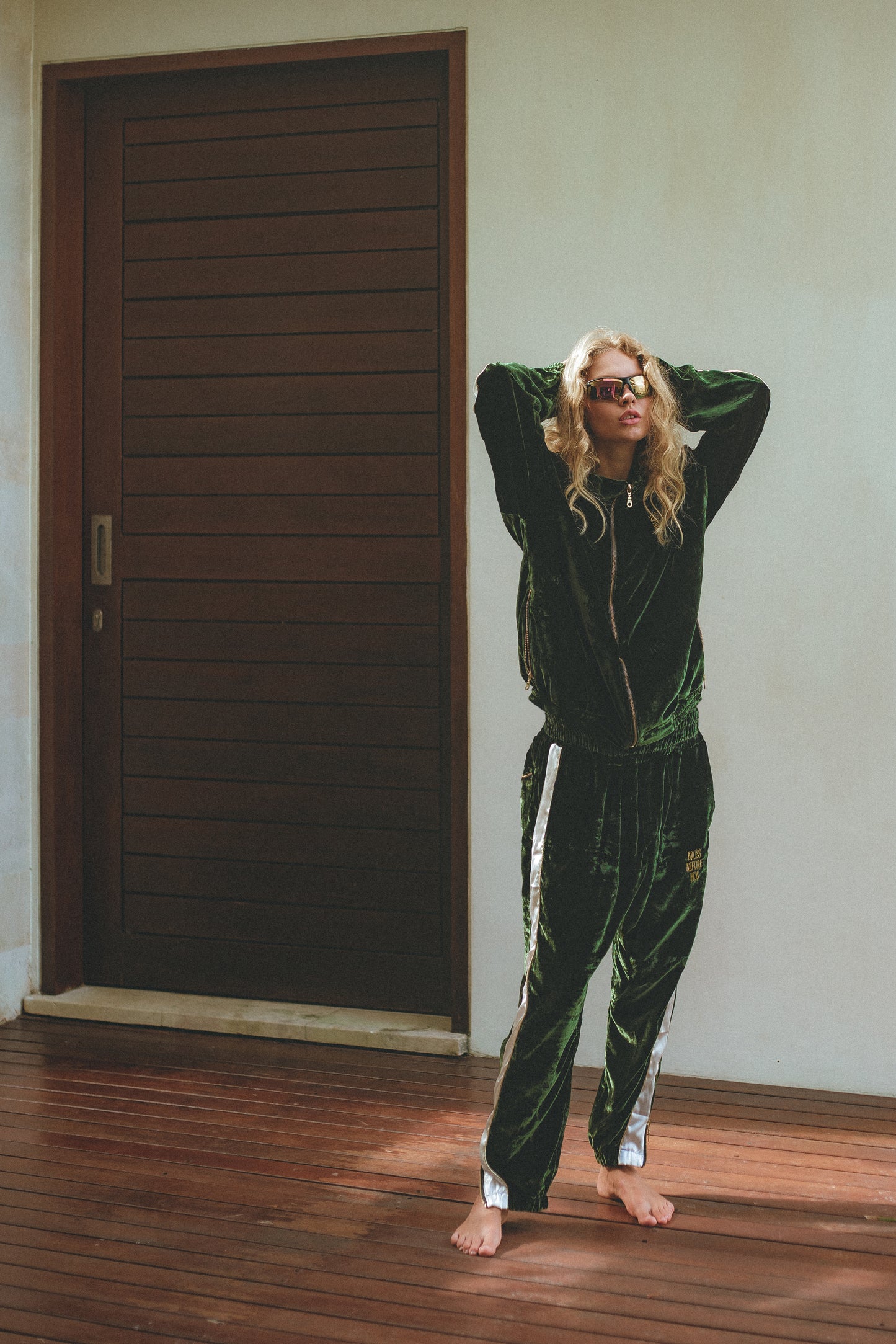 SILK VELVET TRACK JACKET OLIVE