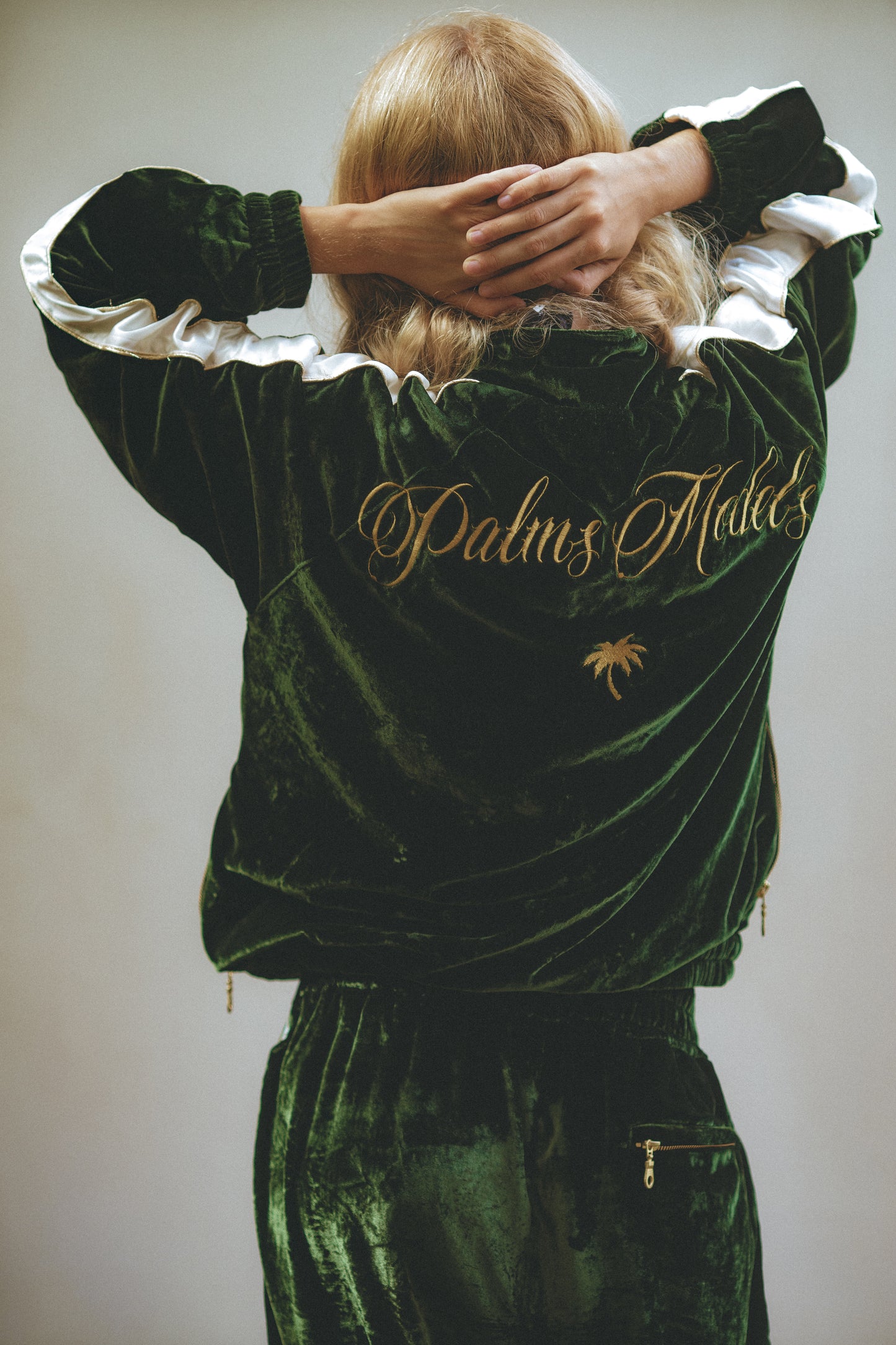 SILK VELVET TRACK JACKET OLIVE