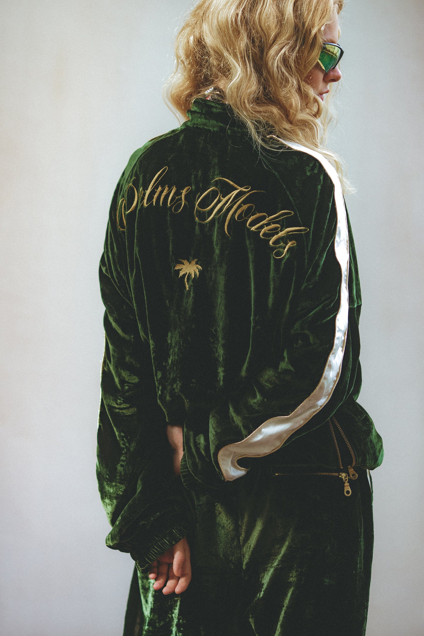 SILK VELVET TRACK JACKET OLIVE