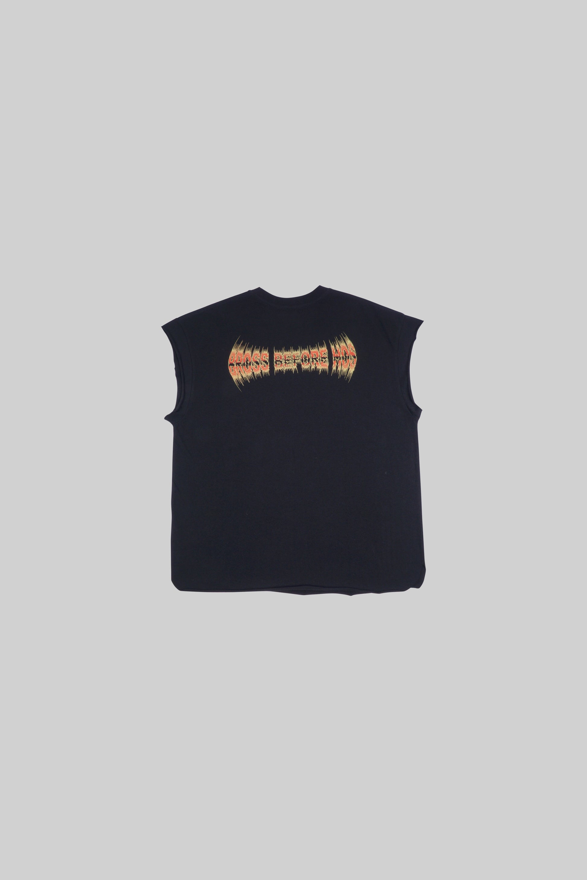Black muscle top with white "Dark" print, sleeveless design, from Bross Before Hos Boutique, displayed on a hanger.