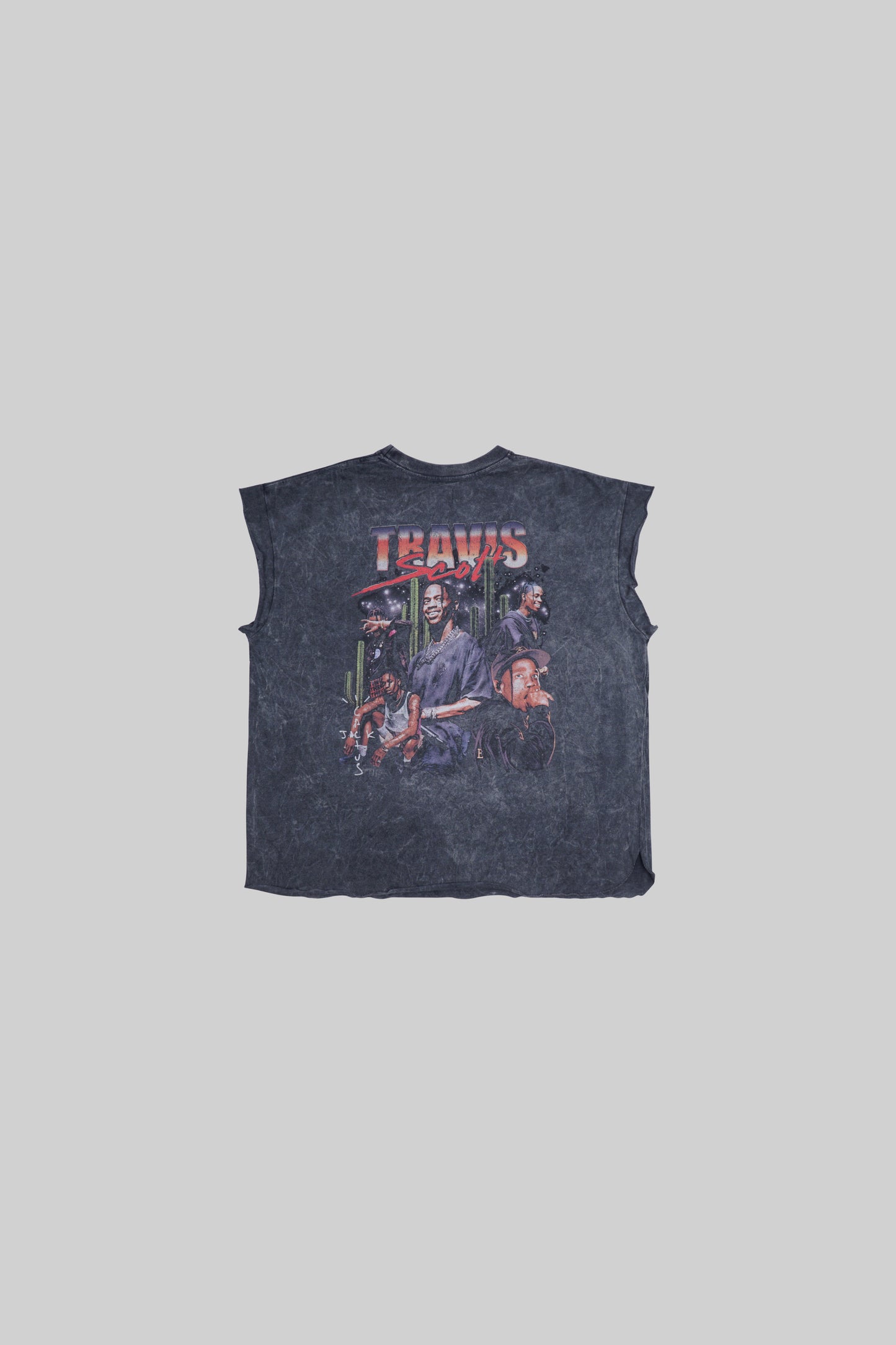 Black BROSS BEFORE HOS BOUTIQUE muscle top with Travis Scott print, sleeveless design and casual fit.