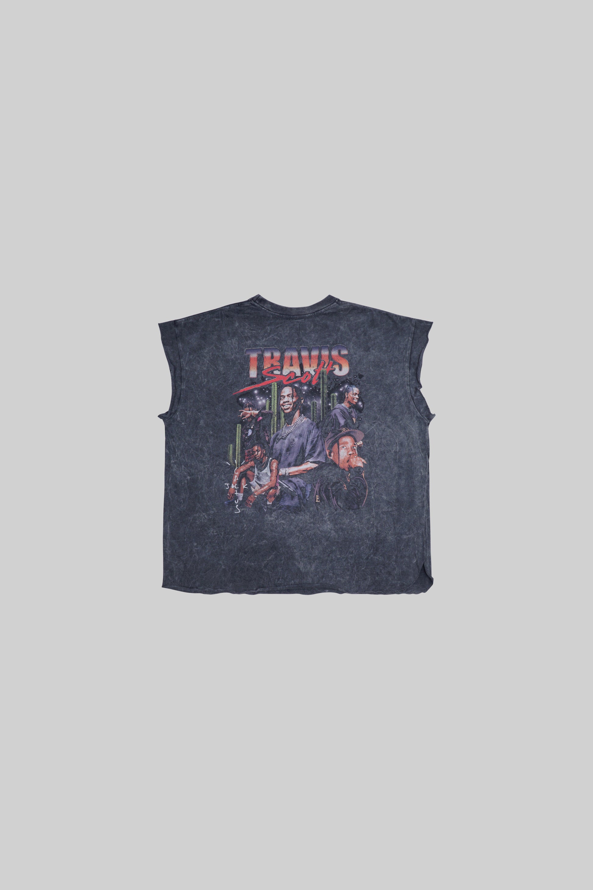 Black BROSS BEFORE HOS BOUTIQUE muscle top with Travis Scott print, sleeveless design and casual fit.