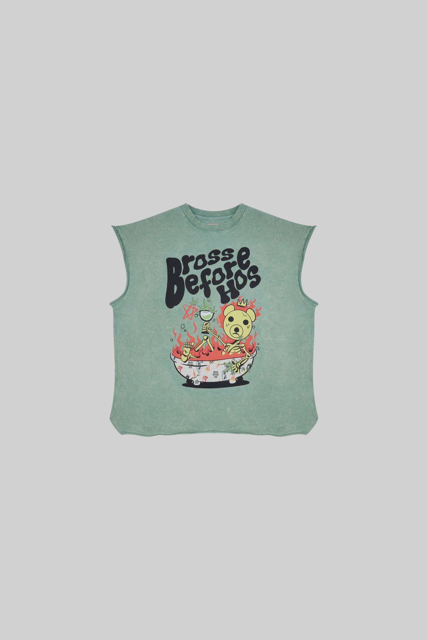 Black muscle top with "BATH" print from Bross Before Hos Boutique, featuring a sleeveless design and casual fit.