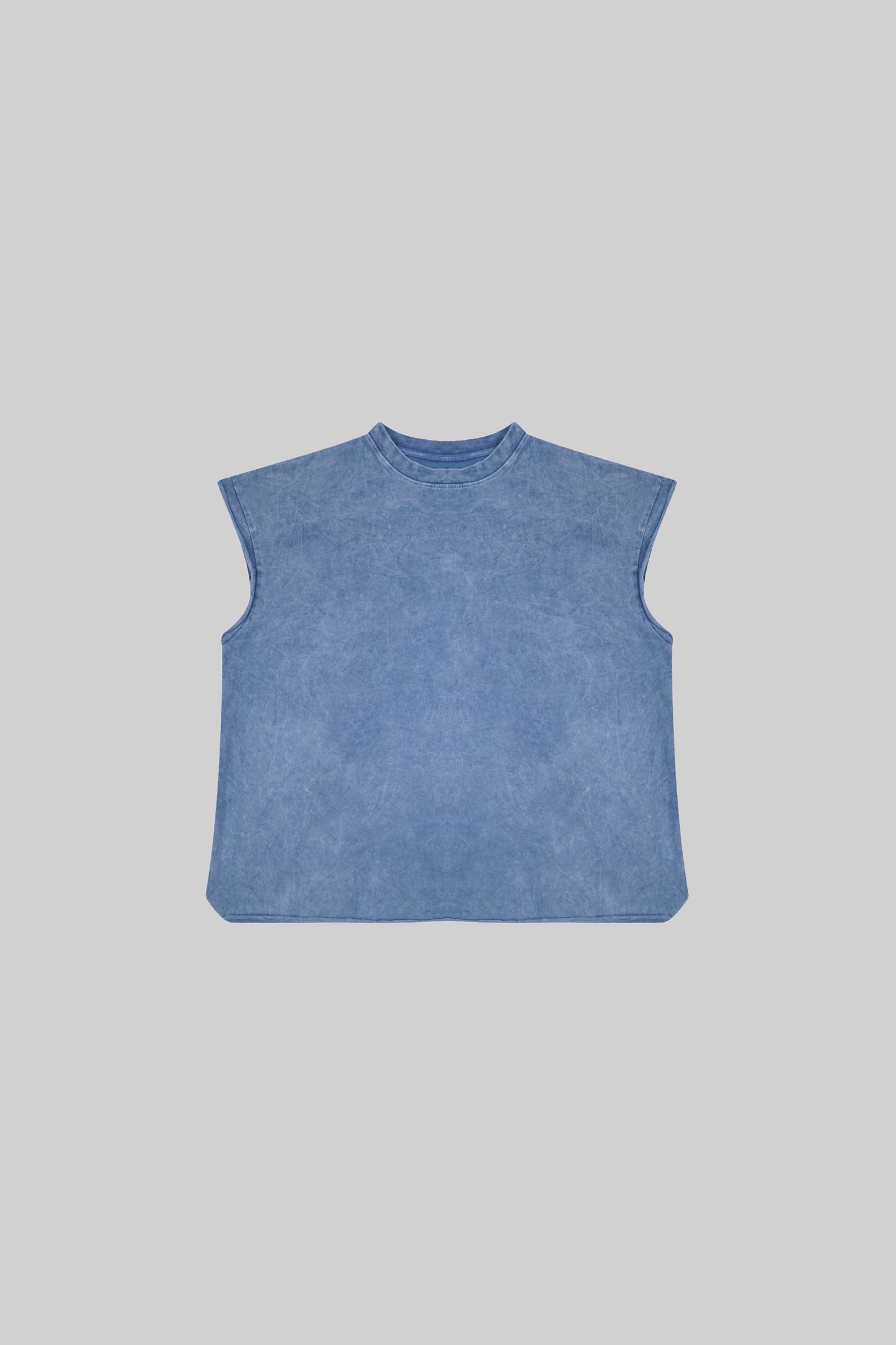Stonewashed BROSS BEFORE HOS BOUTIQUE muscle top, casual sleeveless shirt with a relaxed fit and distressed fabric detail.