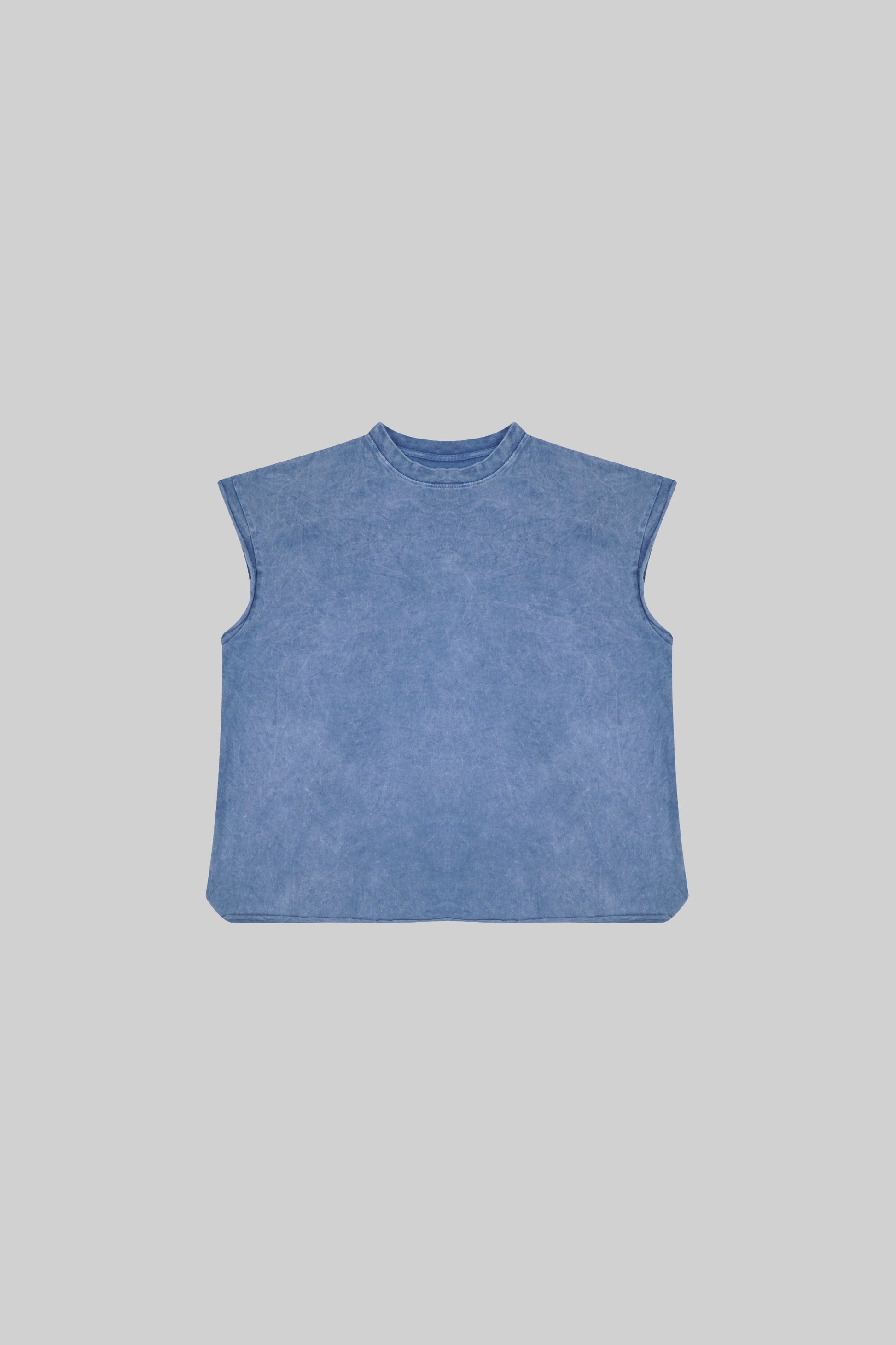 Stonewashed BROSS BEFORE HOS BOUTIQUE muscle top, casual sleeveless shirt with a relaxed fit and distressed fabric detail.