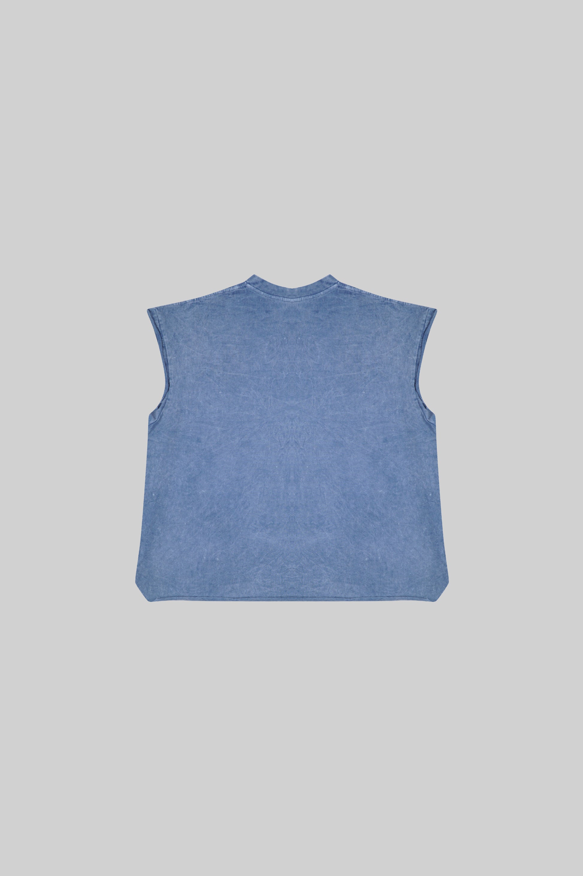 Stonewashed BROSS BEFORE HOS BOUTIQUE muscle top with fitted design and short sleeves, displayed on a neutral background.