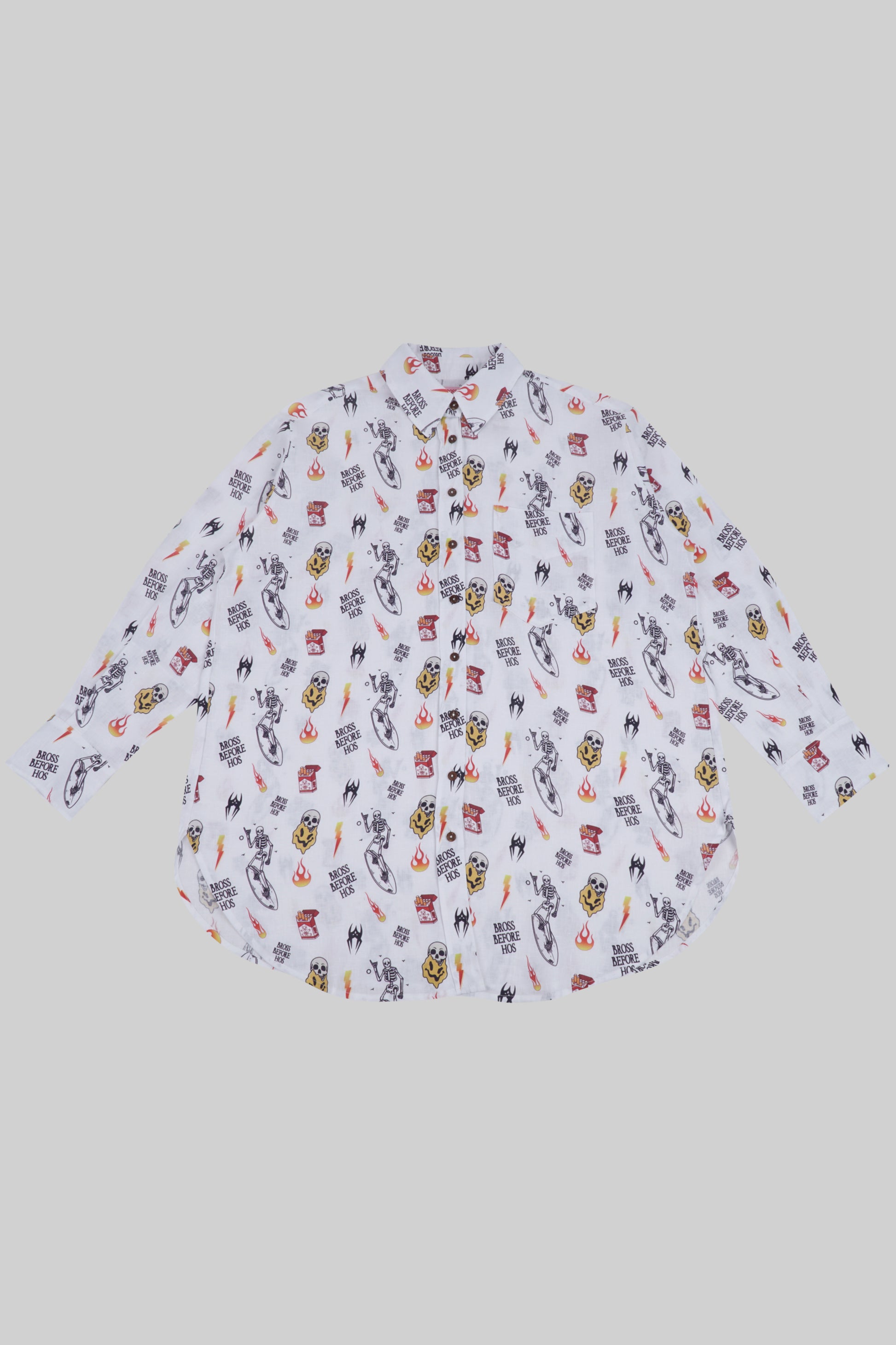 Linen shirt with BBH print from Bross Before H Os Boutique, featuring a relaxed fit and casual style.