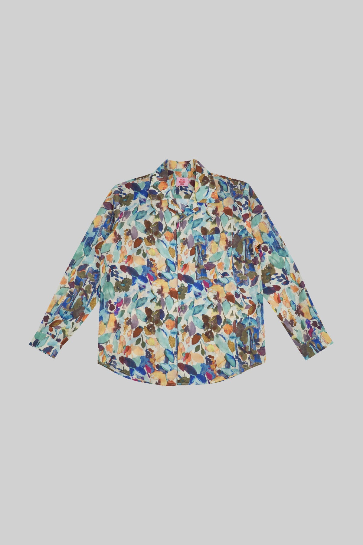 Bross Before Hos Boutique Ramie Blossom Longsleeve Shirt with floral pattern, lightweight and breathable fabric, front button closure.