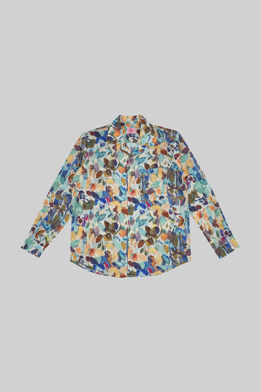 Bross Before Hos Boutique Ramie Blossom Longsleeve Shirt with floral pattern, lightweight and breathable fabric, front button closure.