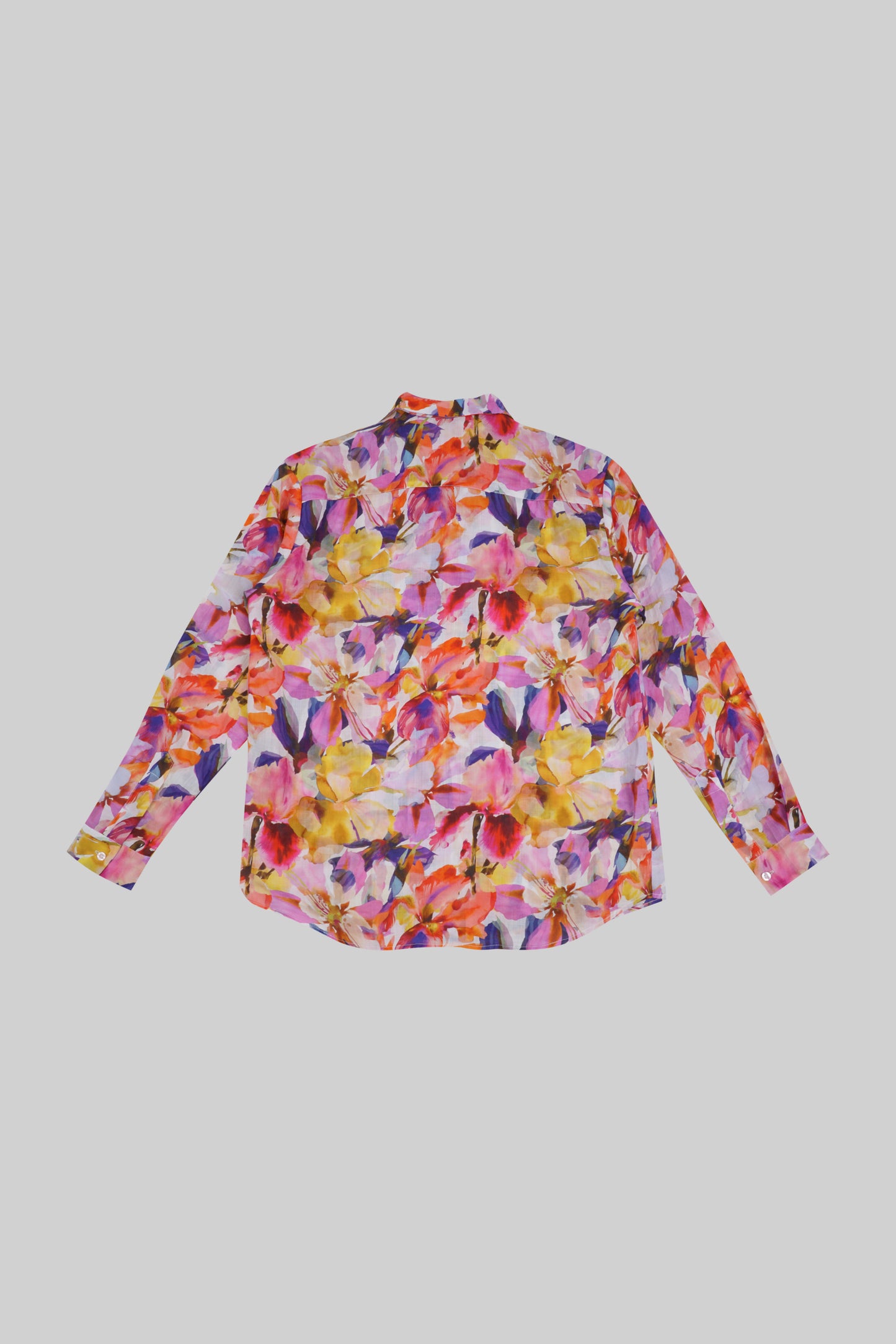 Long-sleeve Ramie Blossom Shirt by Bross Before Hos Boutique featuring a lightweight, floral-printed design and relaxed fit.
