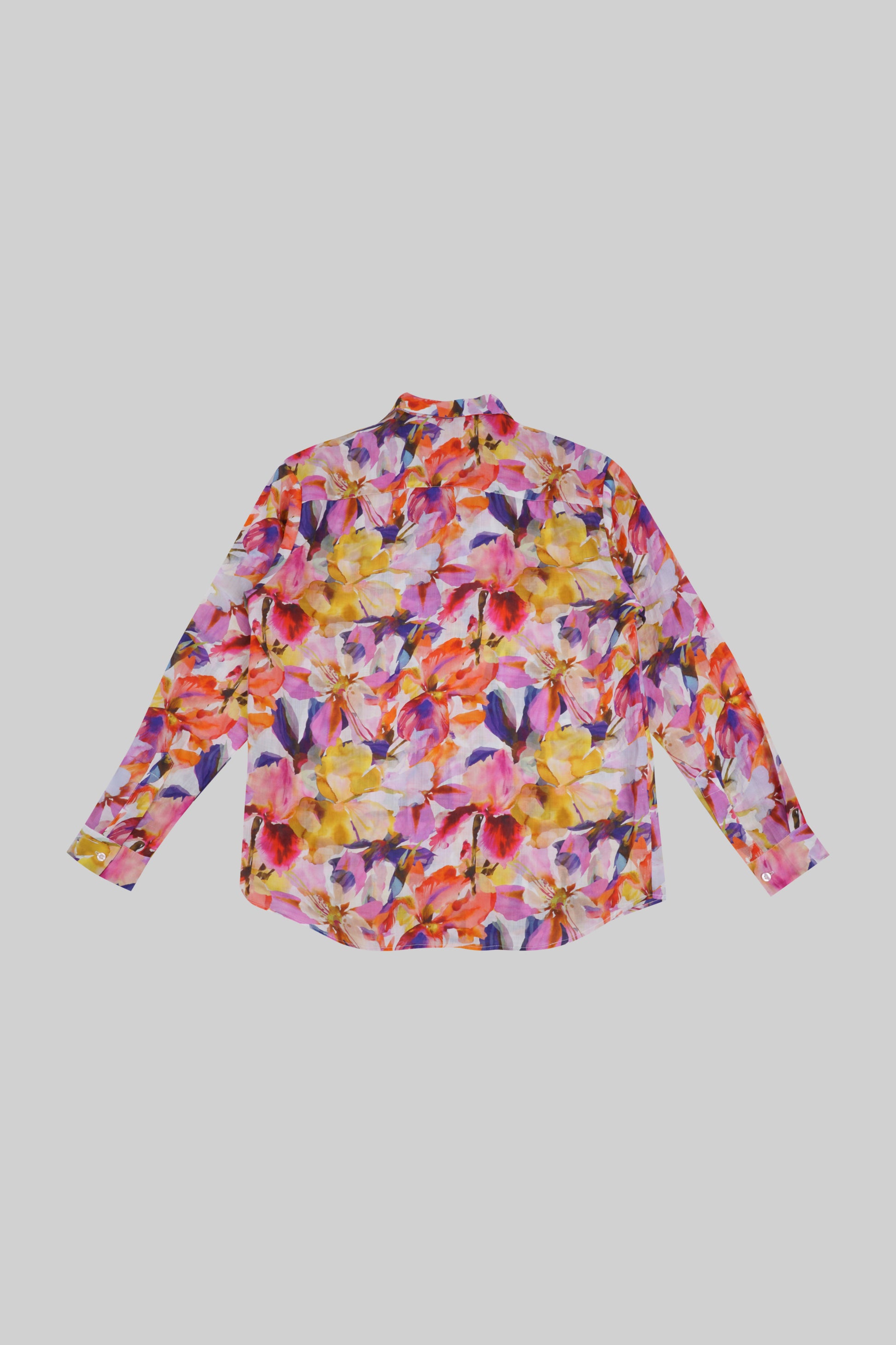 Long-sleeve Ramie Blossom Shirt by Bross Before Hos Boutique featuring a lightweight, floral-printed design and relaxed fit.