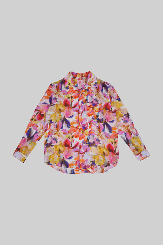 Long-sleeve Ramie Blossom Shirt from Bross Before Hos Boutique, featuring a lightweight, floral-printed design with a relaxed fit.
