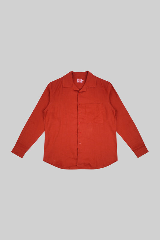 Red RAMIE long-sleeve shirt by Bross Before Hos Boutique, featuring a casual fit and lightweight fabric.
