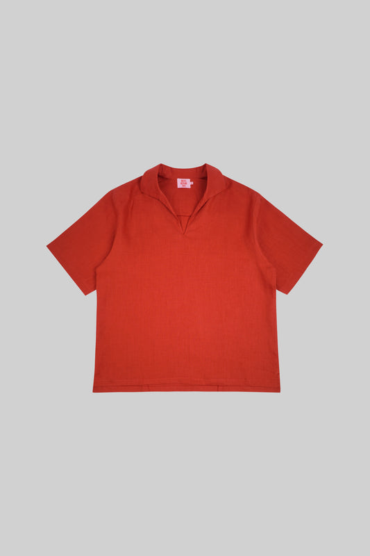 Red RAMIE short sleeve shirt by Bross Before Hos Boutique, casual fit with a relaxed collar and button closure.
