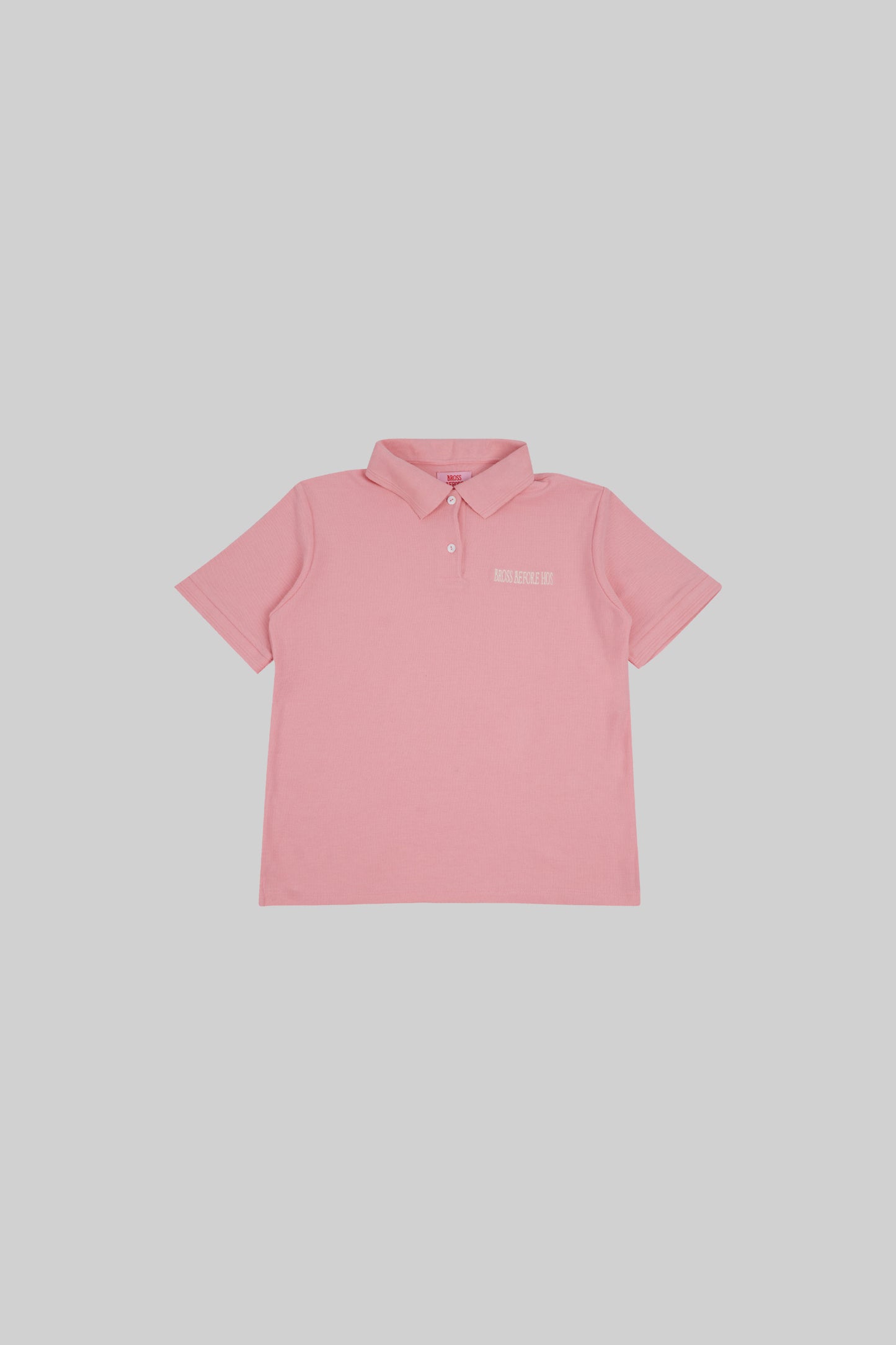 Women’s polo t-shirt by Bross Before Hos Boutique, white cotton T-shirt with a classic collar and short sleeves.
