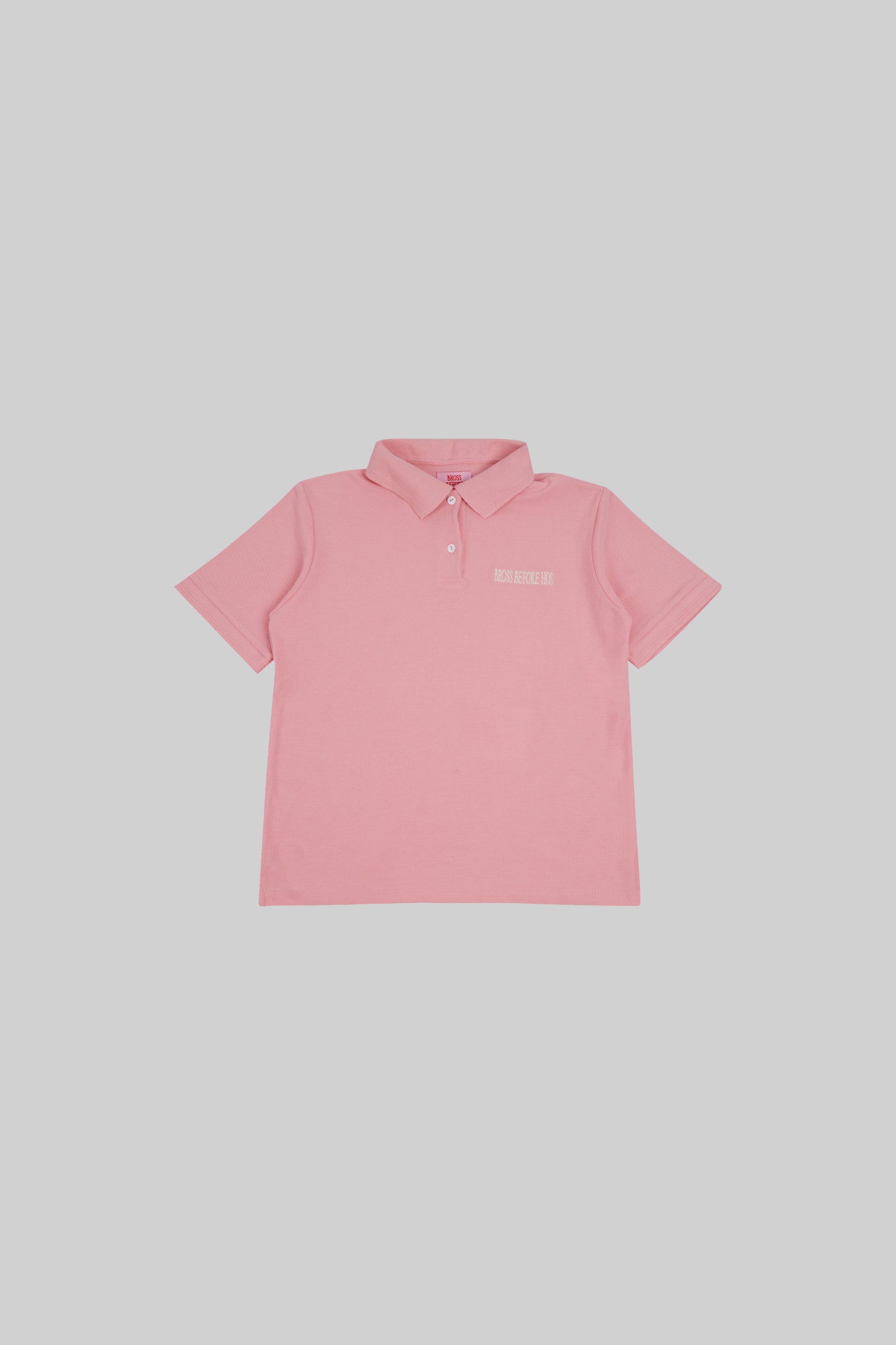 Women’s polo t-shirt by Bross Before Hos Boutique, white cotton T-shirt with a classic collar and short sleeves.