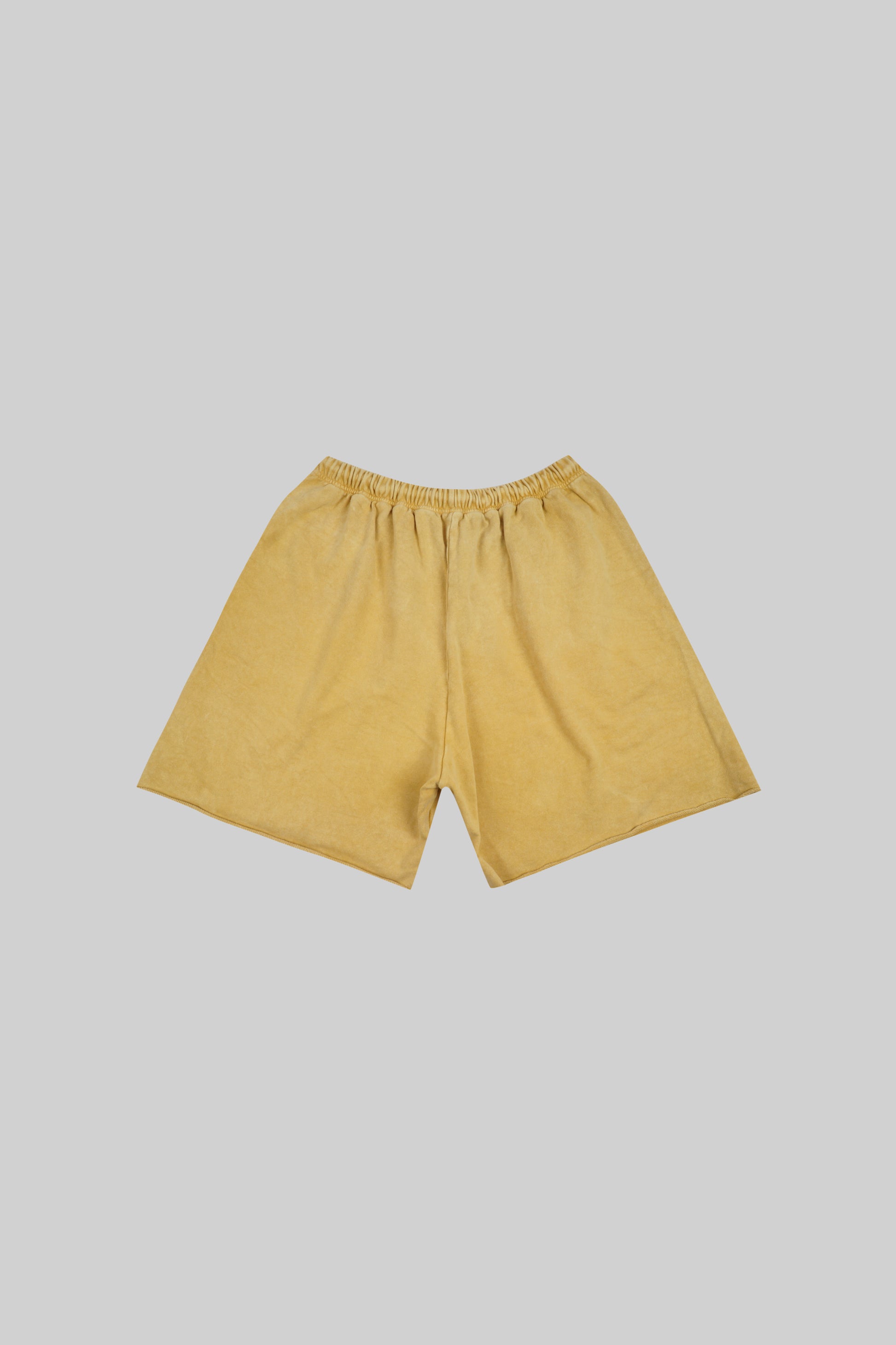 Yellow French Terry shorts by Bross Before H Os Boutique, showing relaxed fit and soft fabric detail.