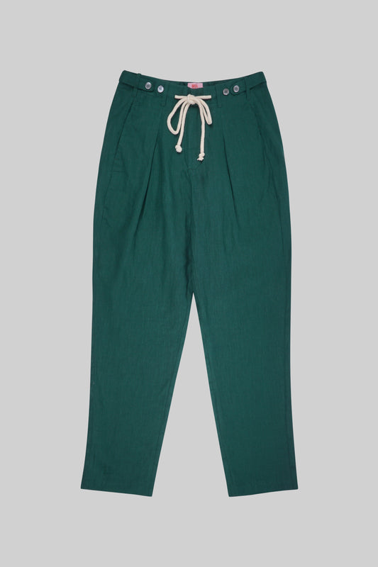 Light beige linen pants from Bross Before HOS Boutique, featuring a relaxed fit and side pockets.