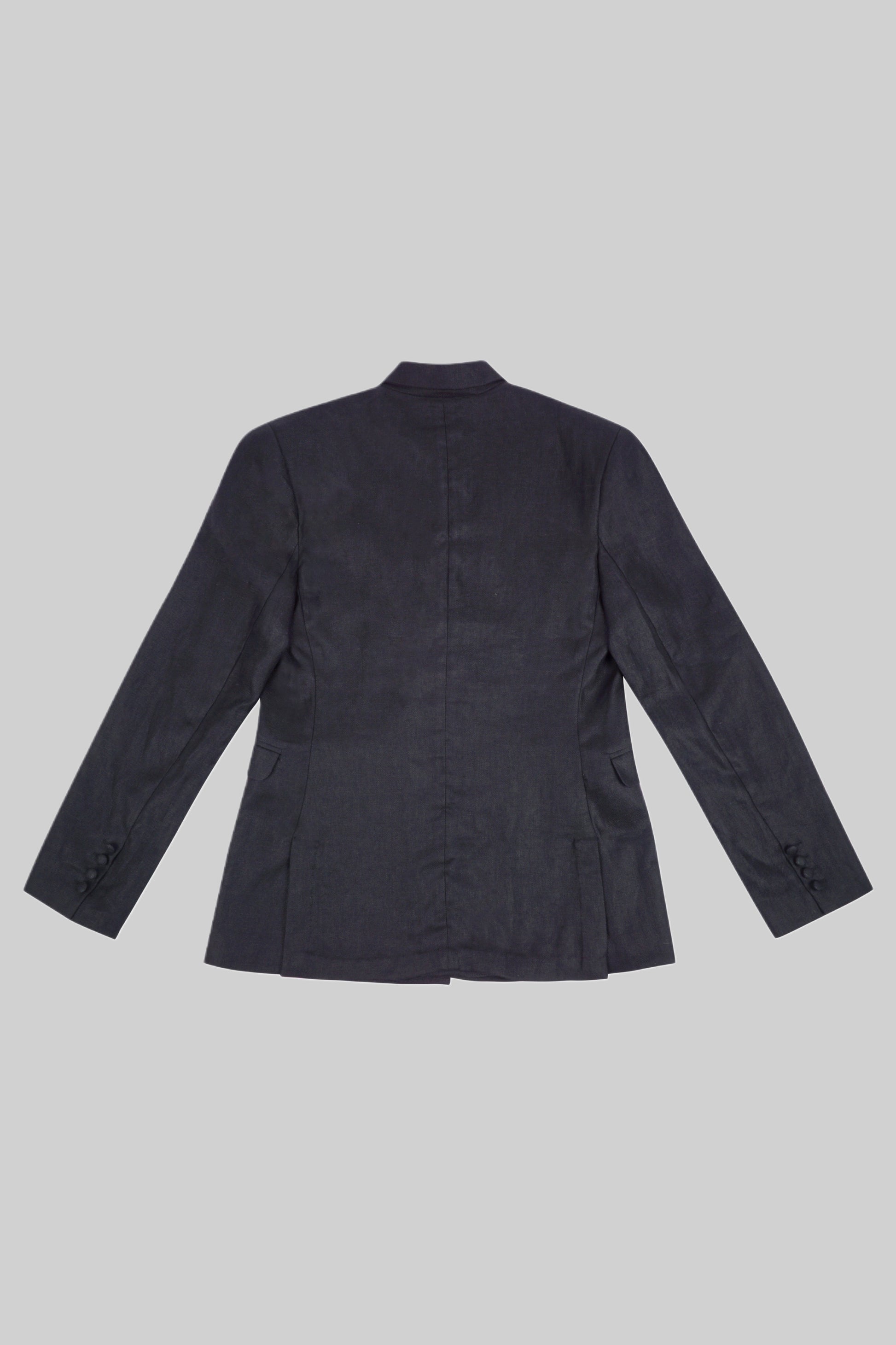 Black linen jacket from Bross Before H Os Boutique, featuring a relaxed fit and lightweight fabric suitable for casual wear.