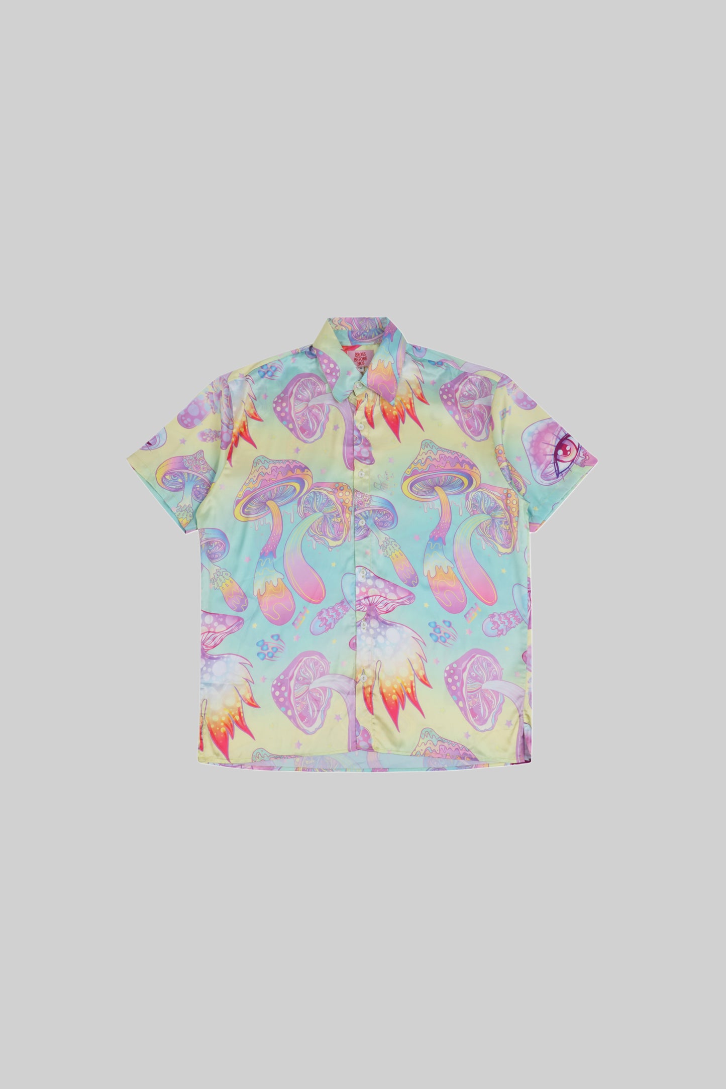 BROSS BEFORE HOS BOUTIQUE mushroom-themed shirt featuring a casual, comfortable design with mushroom graphics.