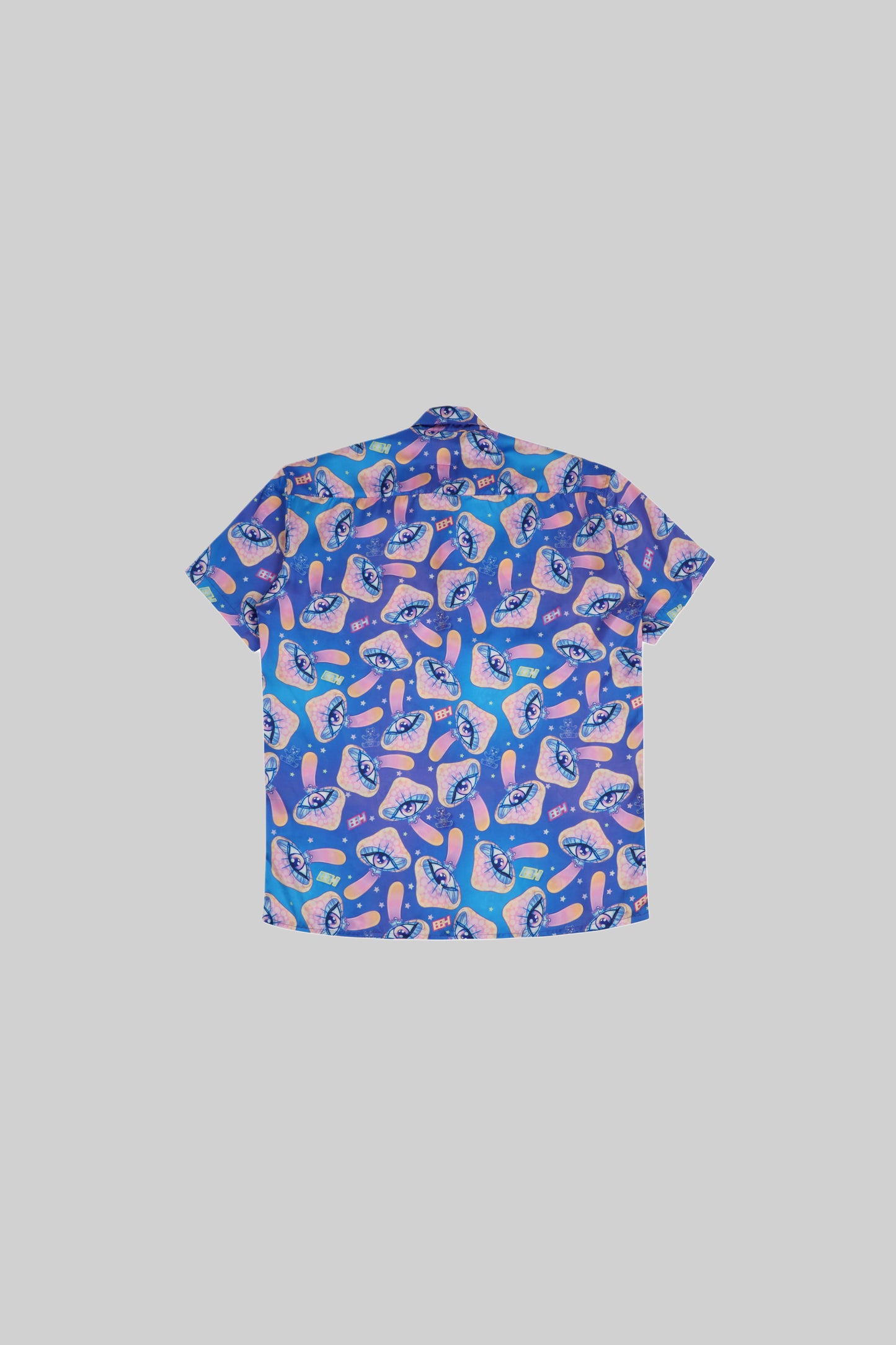 Mushroom print shirt from Bross Before Hos Boutique, casual fit with button front and long sleeves, displayed on a hanger.