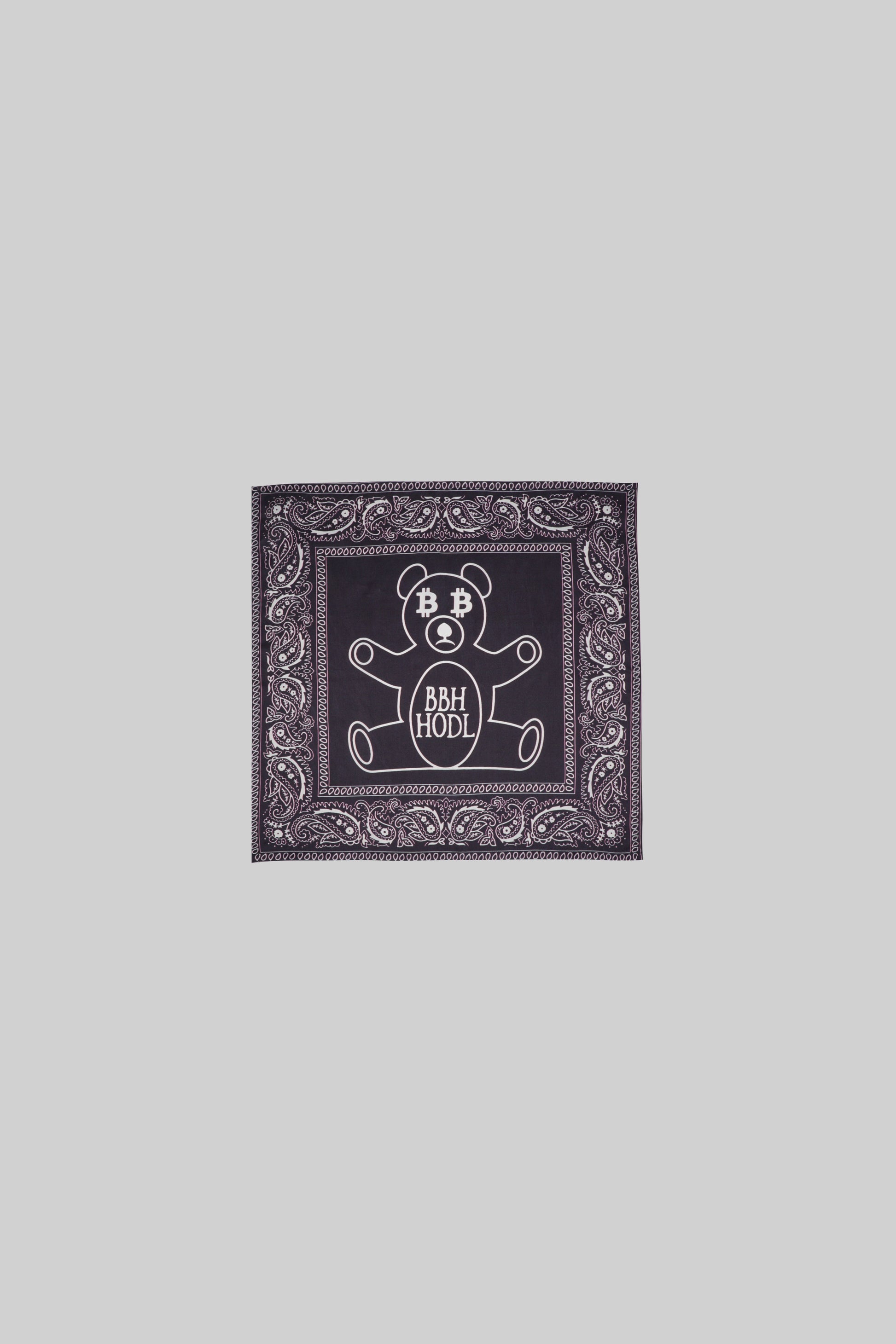 Black silk bandana with floral pattern from Bross Before H Os Boutique, shown flat on a white background.