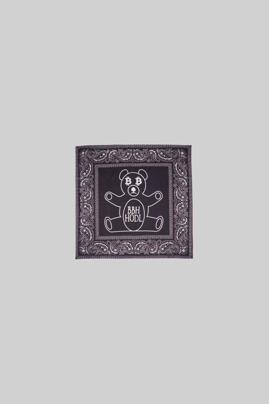 Black silk bandana with floral pattern from Bross Before H Os Boutique, shown flat on a white background.