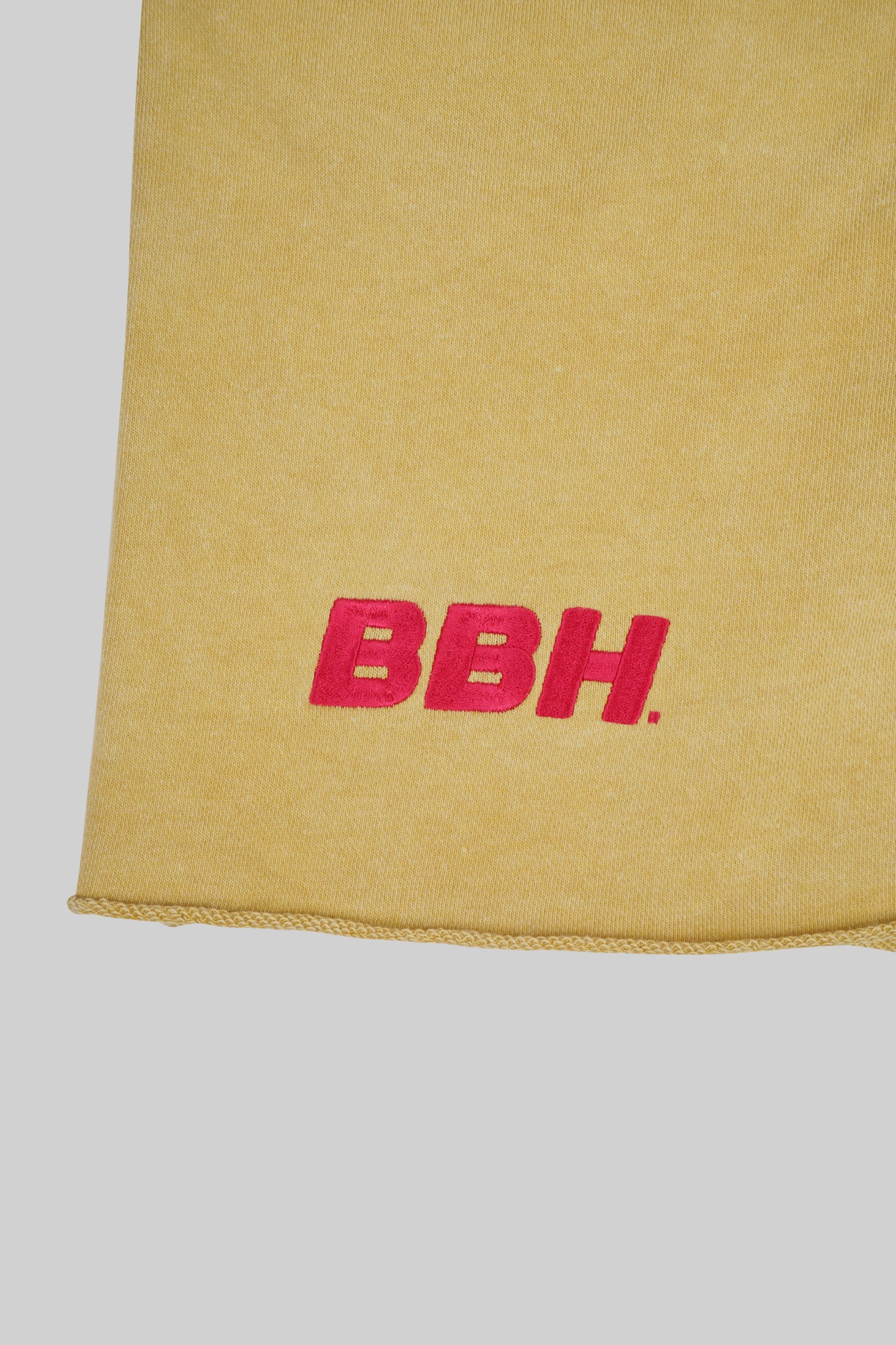 Yellow French Terry shorts from Bross Before H Os Boutique, showing the soft fabric and relaxed fit on a model.