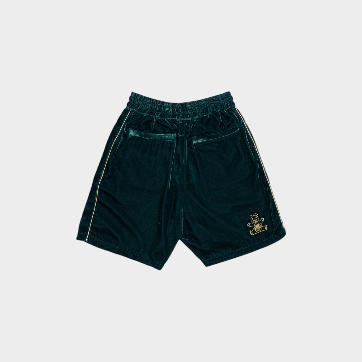 Silk velvet track shorts in deep color, featuring a relaxed fit and stylish design from Bross Before HOS Boutique.
