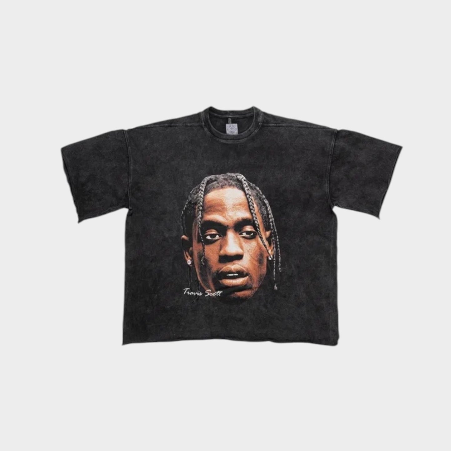 Black Travis Scott print T-shirt from Bross Before Hos Boutique, featuring bold graphic design and casual fit.
