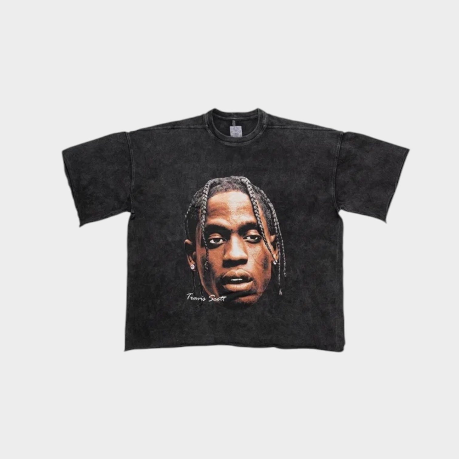 Black Travis Scott print T-shirt from Bross Before Hos Boutique, featuring bold graphic design and casual fit.