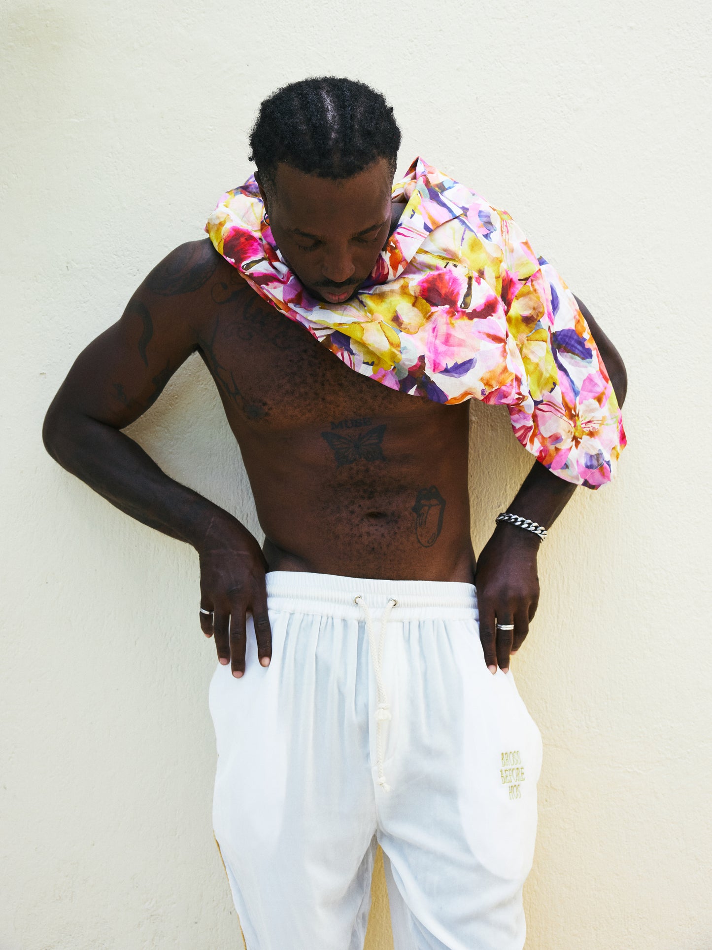 SILK VELVET TRACK PANTS WHITE