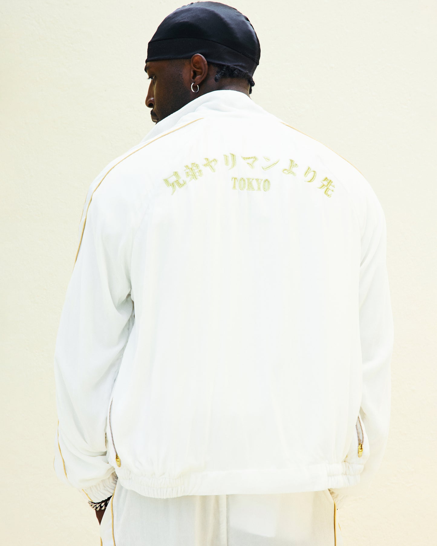 SILK VELVET TRACK JACKET WHITE
