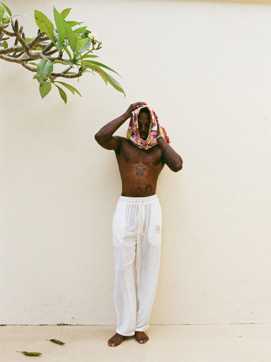 SILK VELVET TRACK PANTS WHITE